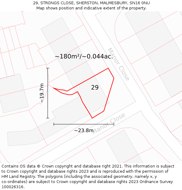 29, STRONGS CLOSE, SHERSTON, MALMESBURY, SN16 0NU: Plot and title map
