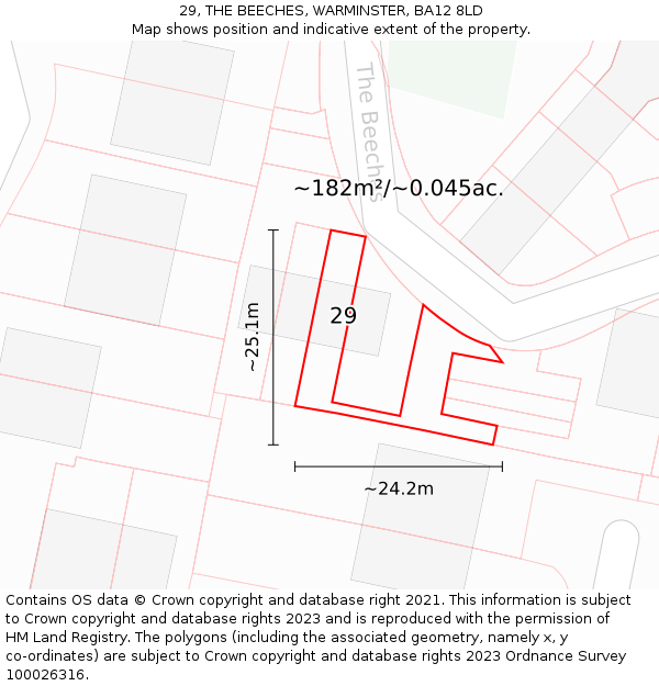 29, THE BEECHES, WARMINSTER, BA12 8LD: Plot and title map