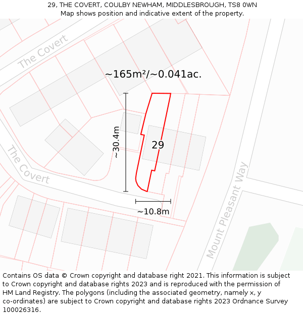 29, THE COVERT, COULBY NEWHAM, MIDDLESBROUGH, TS8 0WN: Plot and title map