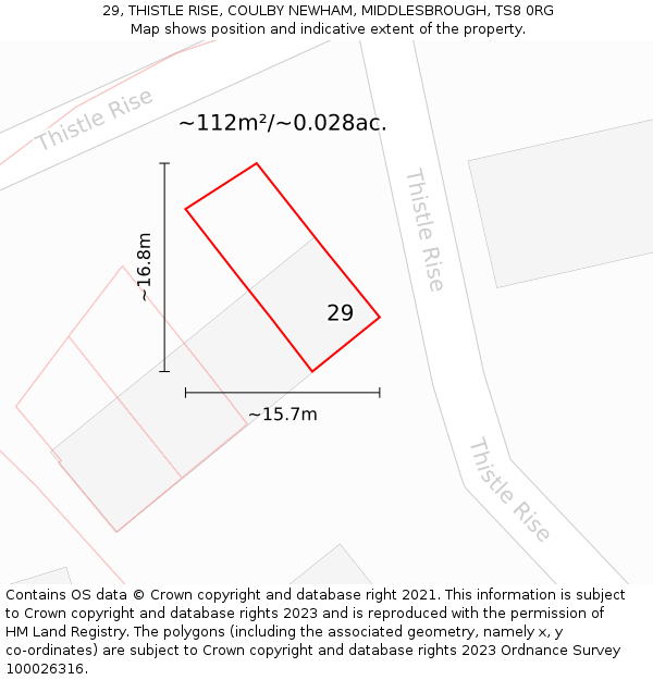 29, THISTLE RISE, COULBY NEWHAM, MIDDLESBROUGH, TS8 0RG: Plot and title map