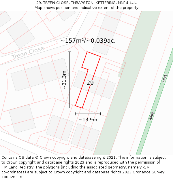29, TREEN CLOSE, THRAPSTON, KETTERING, NN14 4UU: Plot and title map