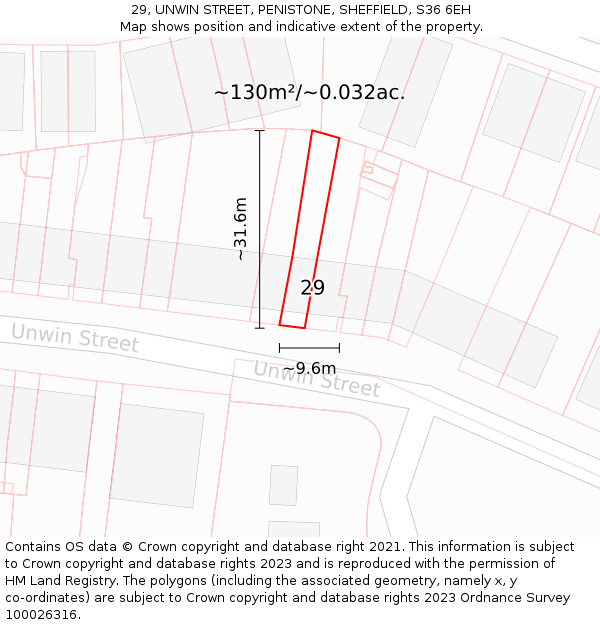 29, UNWIN STREET, PENISTONE, SHEFFIELD, S36 6EH: Plot and title map