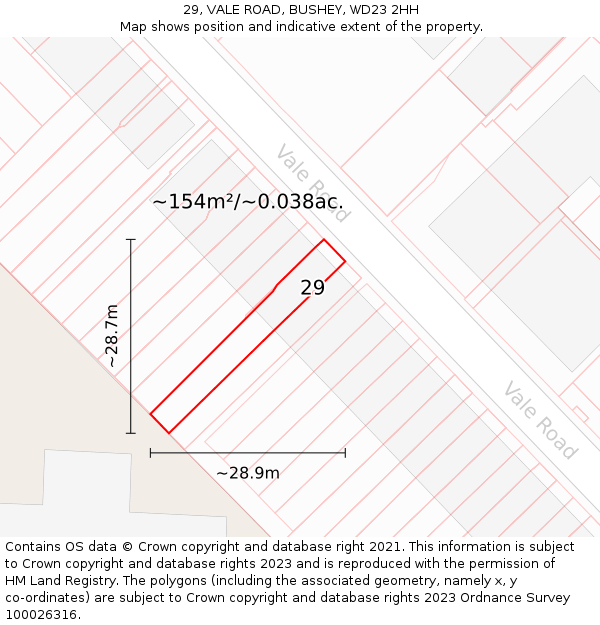 29, VALE ROAD, BUSHEY, WD23 2HH: Plot and title map