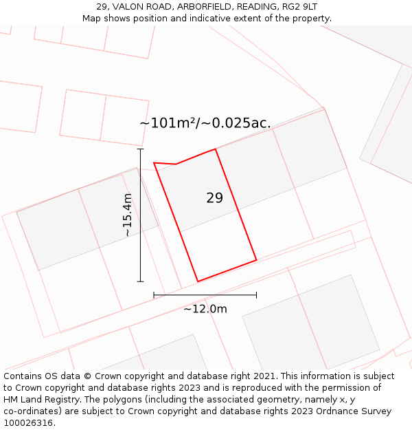 29, VALON ROAD, ARBORFIELD, READING, RG2 9LT: Plot and title map