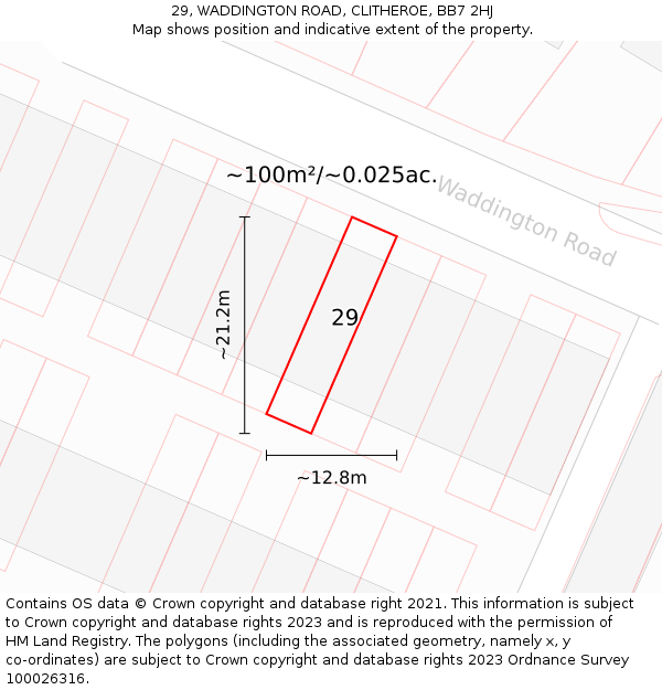 29, WADDINGTON ROAD, CLITHEROE, BB7 2HJ: Plot and title map