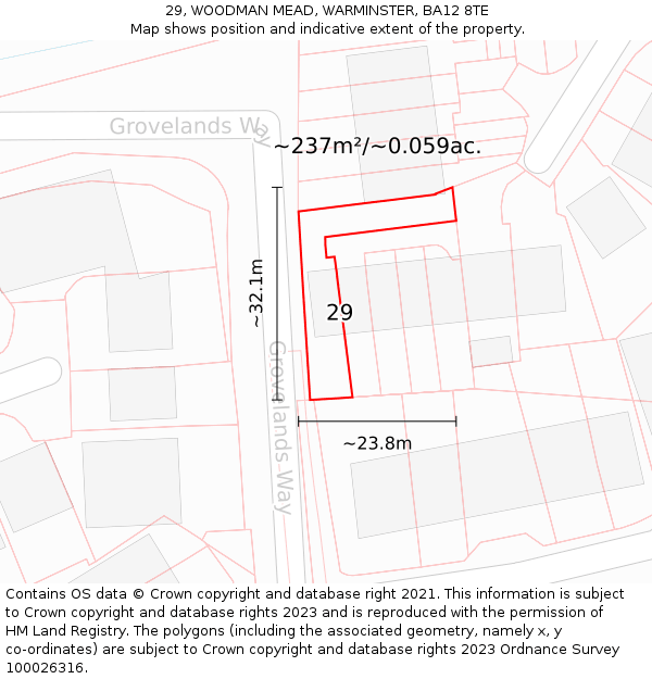 29, WOODMAN MEAD, WARMINSTER, BA12 8TE: Plot and title map