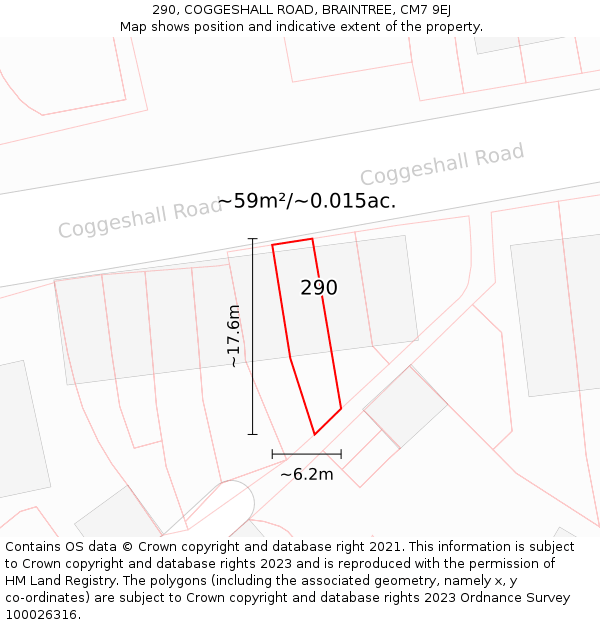 290, COGGESHALL ROAD, BRAINTREE, CM7 9EJ: Plot and title map