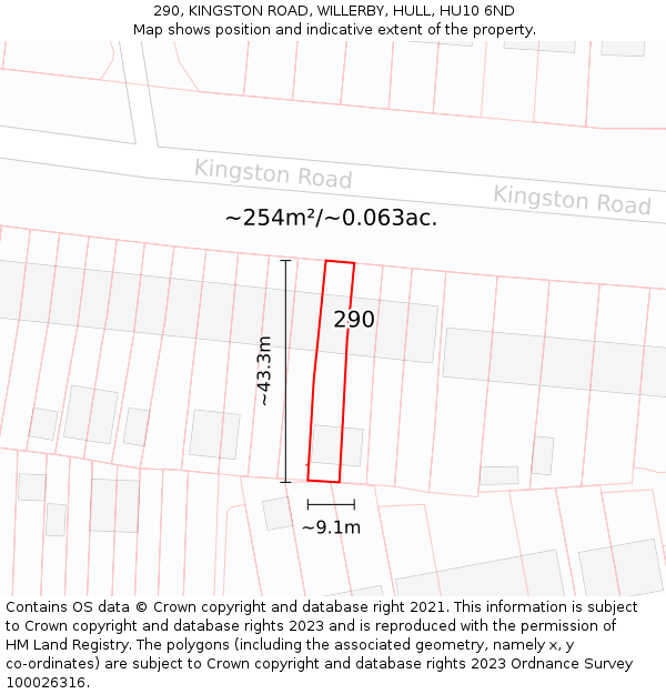 290, KINGSTON ROAD, WILLERBY, HULL, HU10 6ND: Plot and title map