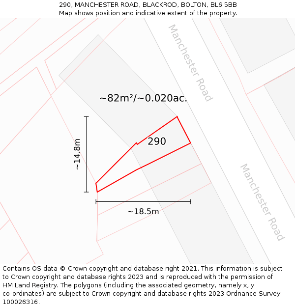 290, MANCHESTER ROAD, BLACKROD, BOLTON, BL6 5BB: Plot and title map