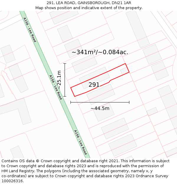 291, LEA ROAD, GAINSBOROUGH, DN21 1AR: Plot and title map