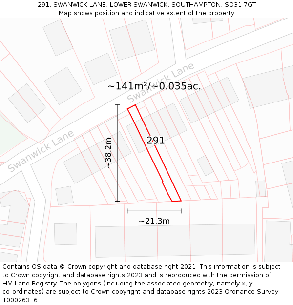 291, SWANWICK LANE, LOWER SWANWICK, SOUTHAMPTON, SO31 7GT: Plot and title map
