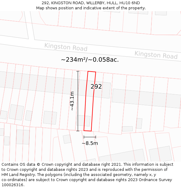 292, KINGSTON ROAD, WILLERBY, HULL, HU10 6ND: Plot and title map