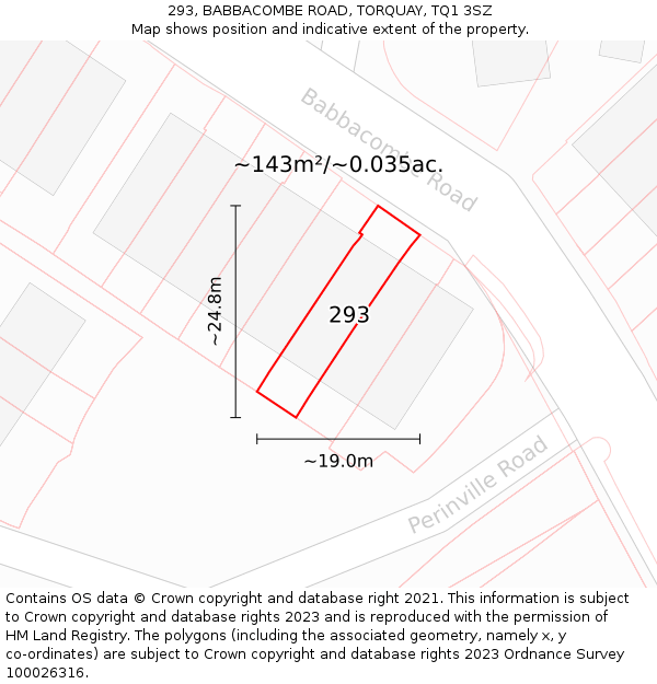 293, BABBACOMBE ROAD, TORQUAY, TQ1 3SZ: Plot and title map