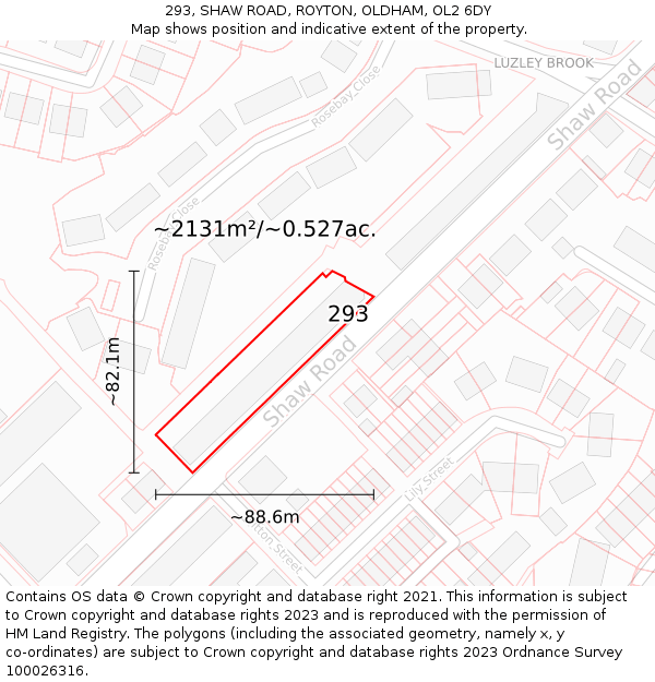 293, SHAW ROAD, ROYTON, OLDHAM, OL2 6DY: Plot and title map