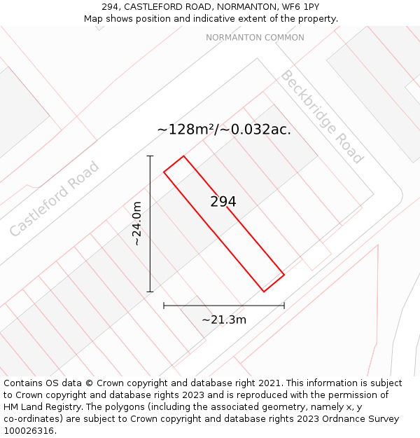 294, CASTLEFORD ROAD, NORMANTON, WF6 1PY: Plot and title map