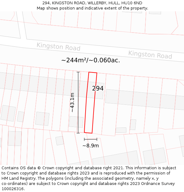 294, KINGSTON ROAD, WILLERBY, HULL, HU10 6ND: Plot and title map