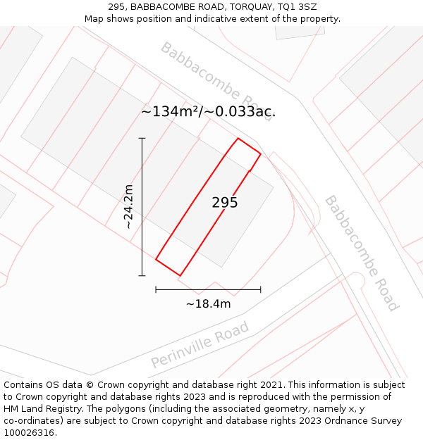 295, BABBACOMBE ROAD, TORQUAY, TQ1 3SZ: Plot and title map