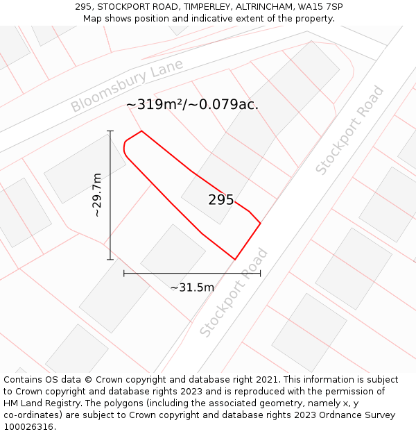 295, STOCKPORT ROAD, TIMPERLEY, ALTRINCHAM, WA15 7SP: Plot and title map