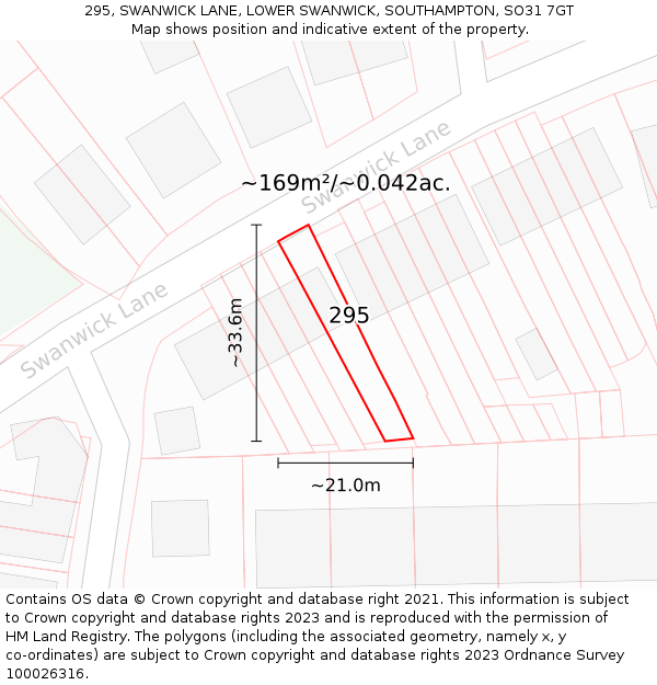 295, SWANWICK LANE, LOWER SWANWICK, SOUTHAMPTON, SO31 7GT: Plot and title map