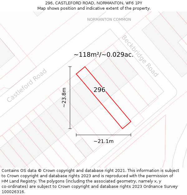 296, CASTLEFORD ROAD, NORMANTON, WF6 1PY: Plot and title map