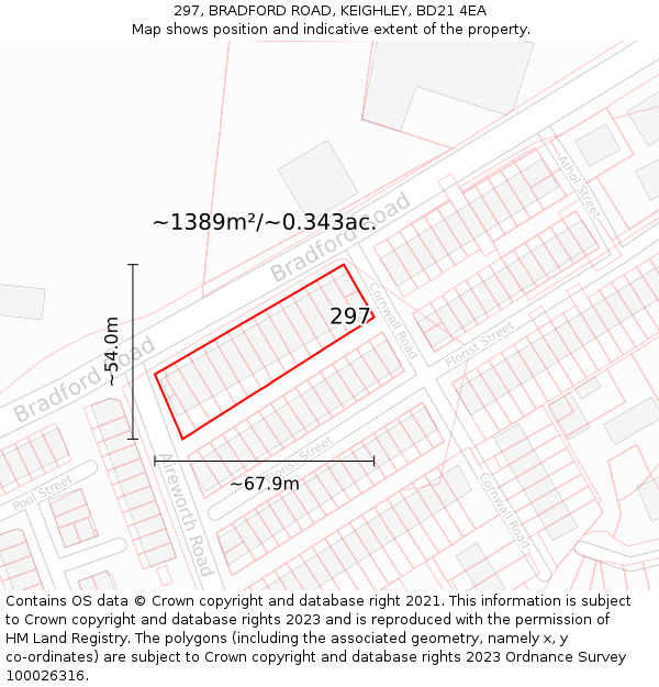 297, BRADFORD ROAD, KEIGHLEY, BD21 4EA: Plot and title map