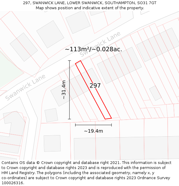 297, SWANWICK LANE, LOWER SWANWICK, SOUTHAMPTON, SO31 7GT: Plot and title map