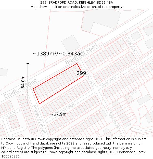 299, BRADFORD ROAD, KEIGHLEY, BD21 4EA: Plot and title map