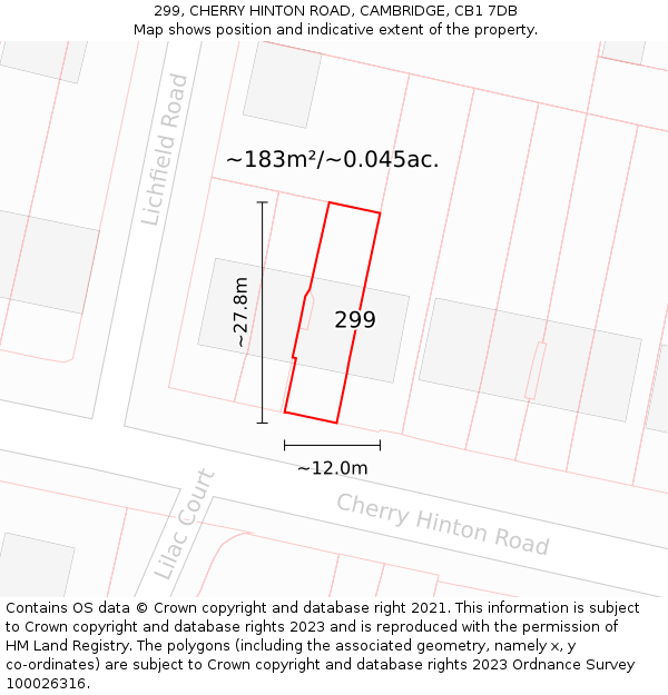 299, CHERRY HINTON ROAD, CAMBRIDGE, CB1 7DB: Plot and title map