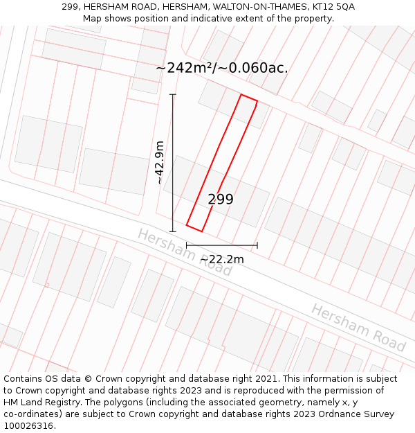 299, HERSHAM ROAD, HERSHAM, WALTON-ON-THAMES, KT12 5QA: Plot and title map