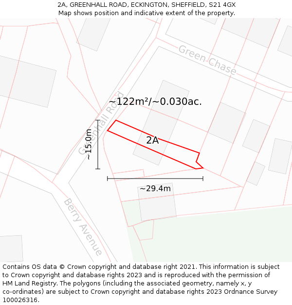2A, GREENHALL ROAD, ECKINGTON, SHEFFIELD, S21 4GX: Plot and title map