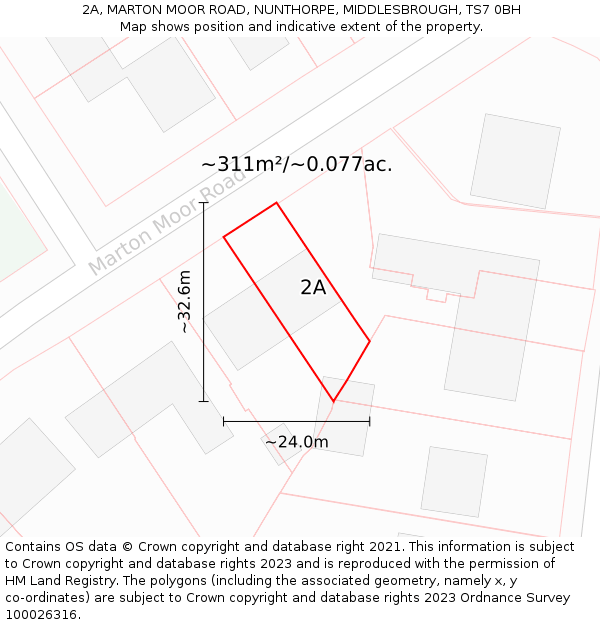 2A, MARTON MOOR ROAD, NUNTHORPE, MIDDLESBROUGH, TS7 0BH: Plot and title map