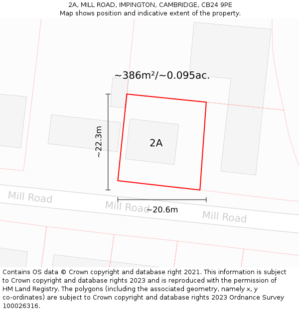 2A, MILL ROAD, IMPINGTON, CAMBRIDGE, CB24 9PE: Plot and title map
