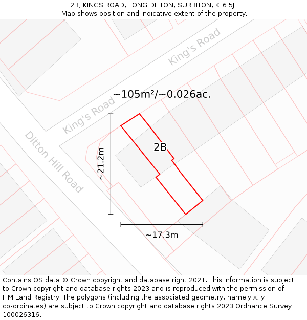 2B, KINGS ROAD, LONG DITTON, SURBITON, KT6 5JF: Plot and title map