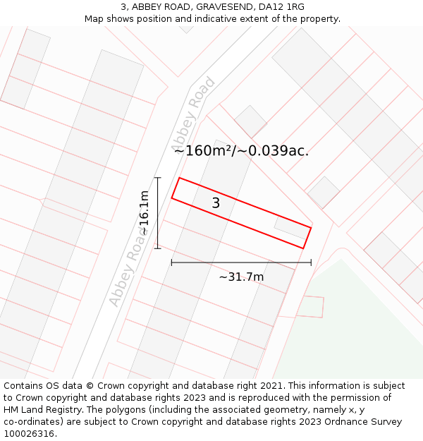 3, ABBEY ROAD, GRAVESEND, DA12 1RG: Plot and title map