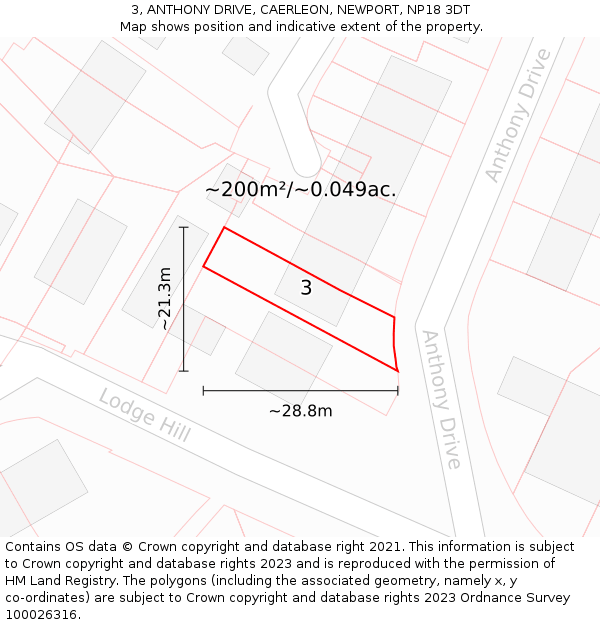 3, ANTHONY DRIVE, CAERLEON, NEWPORT, NP18 3DT: Plot and title map