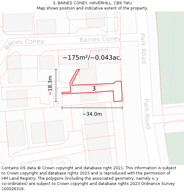 3, BAINES CONEY, HAVERHILL, CB9 7WU: Plot and title map