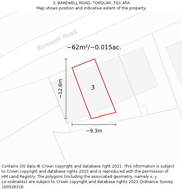 3, BAREWELL ROAD, TORQUAY, TQ1 4PA: Plot and title map