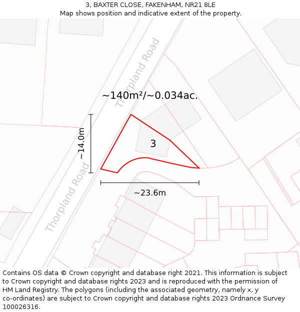 3, BAXTER CLOSE, FAKENHAM, NR21 8LE: Plot and title map