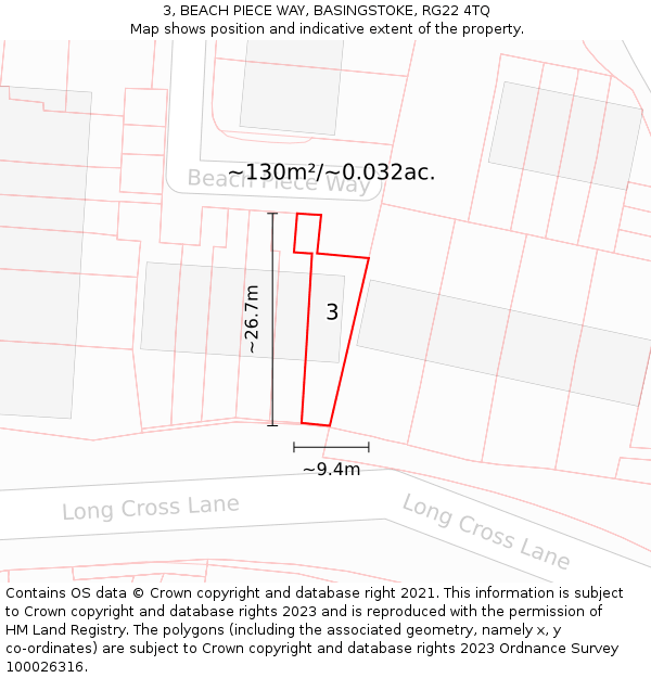 3, BEACH PIECE WAY, BASINGSTOKE, RG22 4TQ: Plot and title map