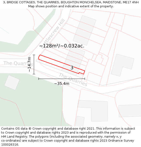 3, BRIDGE COTTAGES, THE QUARRIES, BOUGHTON MONCHELSEA, MAIDSTONE, ME17 4NH: Plot and title map