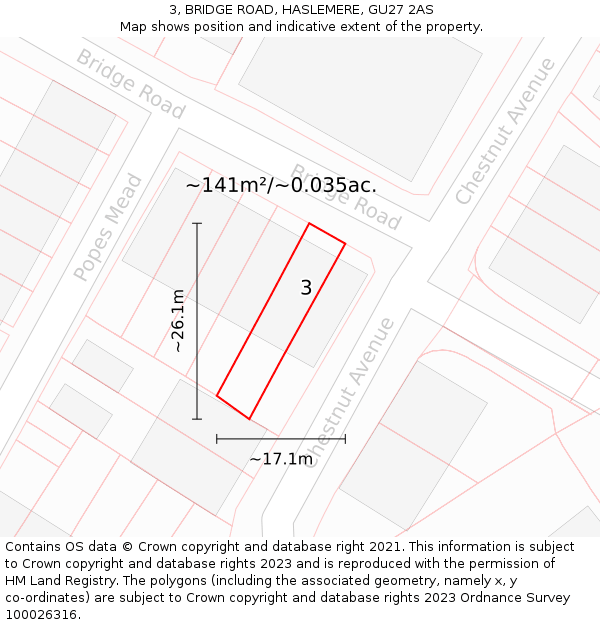 3, BRIDGE ROAD, HASLEMERE, GU27 2AS: Plot and title map