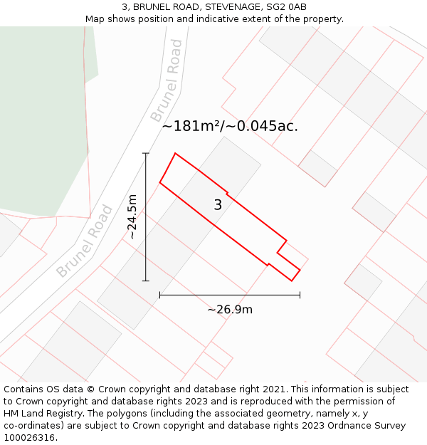 3, BRUNEL ROAD, STEVENAGE, SG2 0AB: Plot and title map
