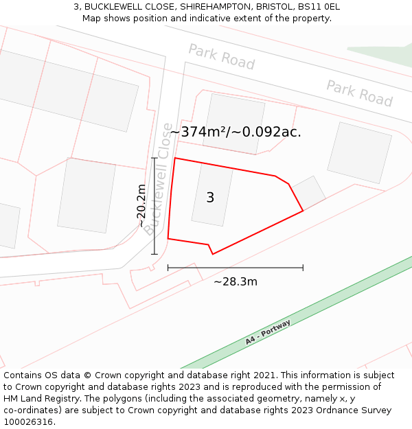 3, BUCKLEWELL CLOSE, SHIREHAMPTON, BRISTOL, BS11 0EL: Plot and title map