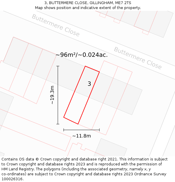 3, BUTTERMERE CLOSE, GILLINGHAM, ME7 2TS: Plot and title map