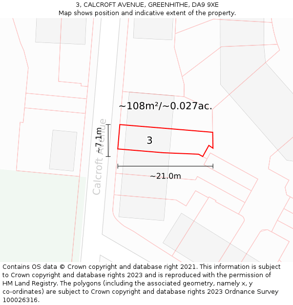 3, CALCROFT AVENUE, GREENHITHE, DA9 9XE: Plot and title map