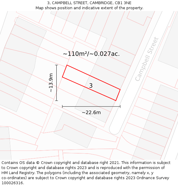 3, CAMPBELL STREET, CAMBRIDGE, CB1 3NE: Plot and title map