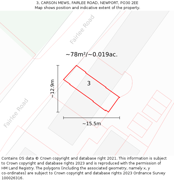 3, CARSON MEWS, FAIRLEE ROAD, NEWPORT, PO30 2EE: Plot and title map