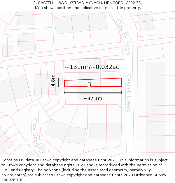 3, CASTELL LLWYD, YSTRAD MYNACH, HENGOED, CF82 7DJ: Plot and title map