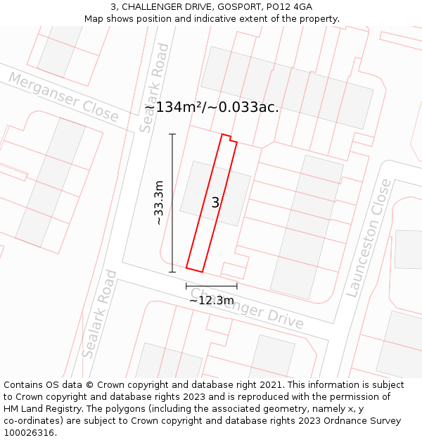 3, CHALLENGER DRIVE, GOSPORT, PO12 4GA: Plot and title map