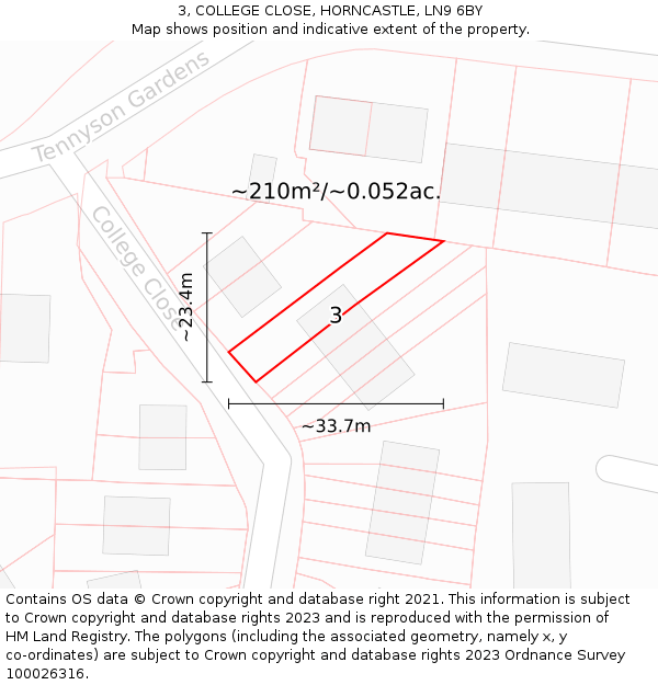 3, COLLEGE CLOSE, HORNCASTLE, LN9 6BY: Plot and title map